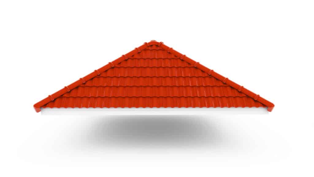 3d roof on the white background. 3d rendering,red roof tile isolated on the white background,Tile with structure on the white background.gable roof